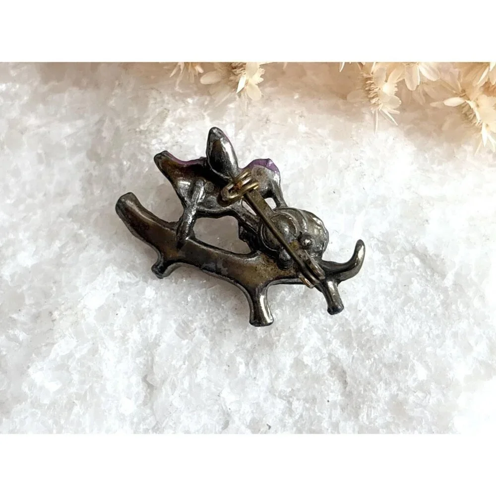 Lavender Perched Bird Figural on Branch with Eggs Costume Jewelry Brooch
